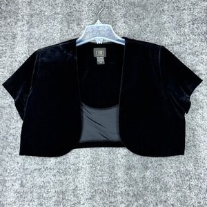 Teddi Evening Sz 12P Black Velvet Bolero Shrug Jacket Short Sleeve Shoulder Pads